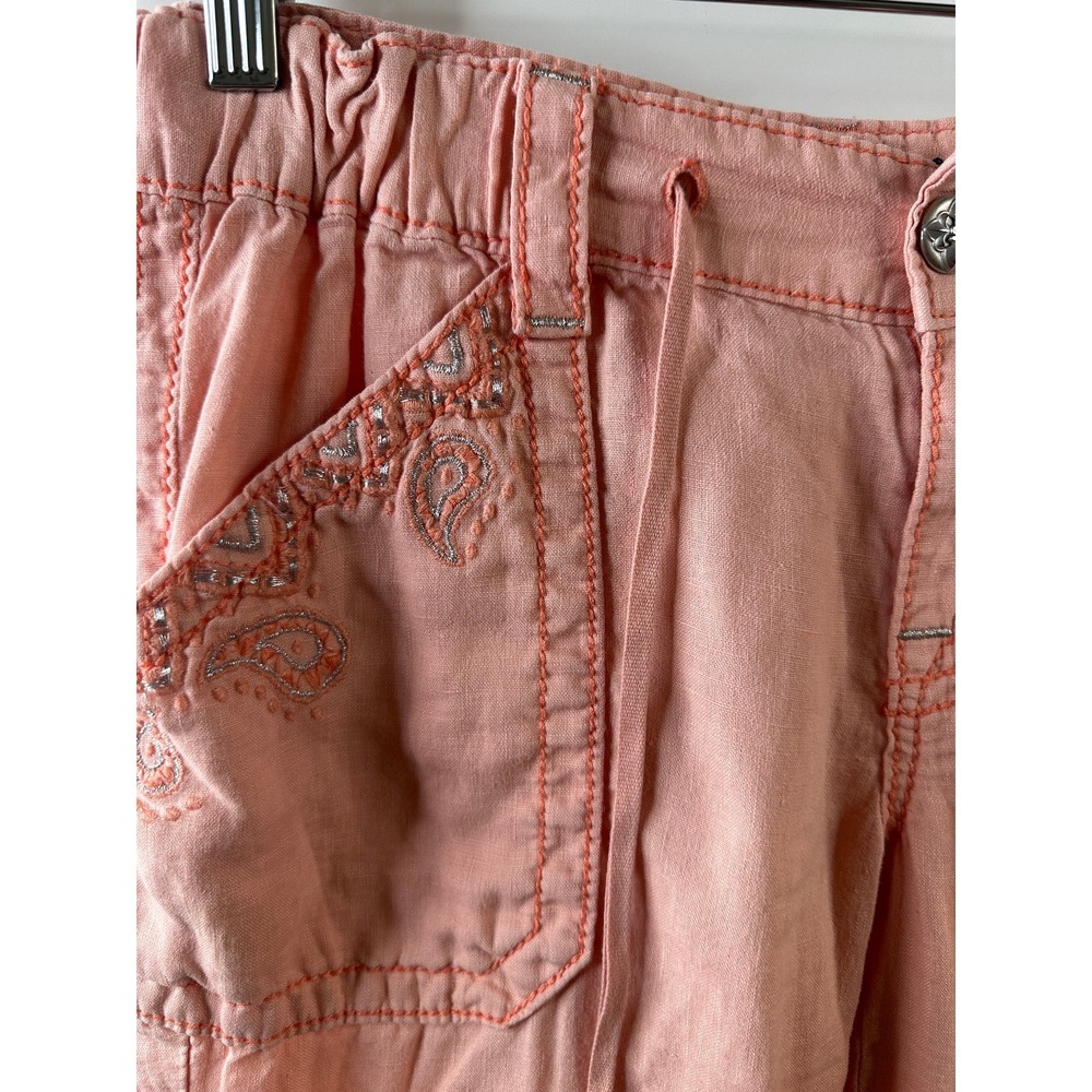 Miss Me Cargo 100% Linen Wide Leg Trouser Pants Coral Pink Small Lagonlook Beach - Picture 3 of 16